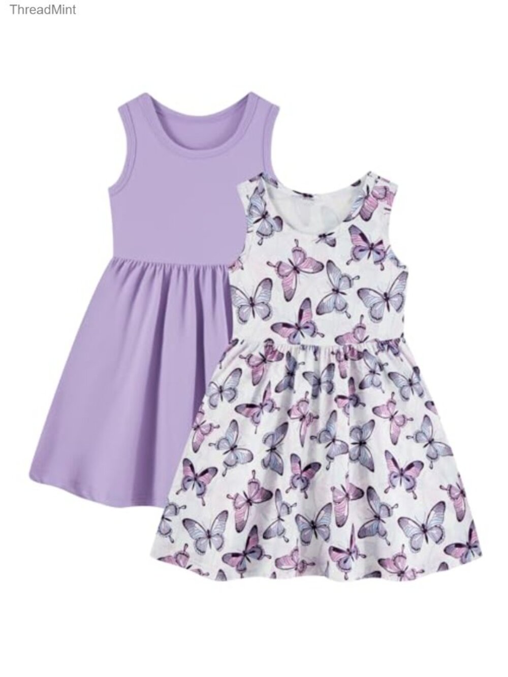 2-Pack Sleeveless A-Line Dresses for Toddler Girls Soft Pull-On Casual Playwear